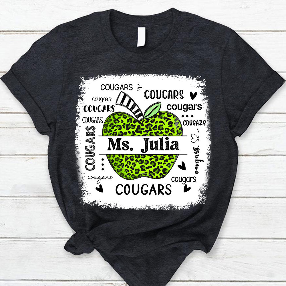 Personalized School Mascot Leopard Apple Custom Name T-Shirt Teacher Appreciation Gift