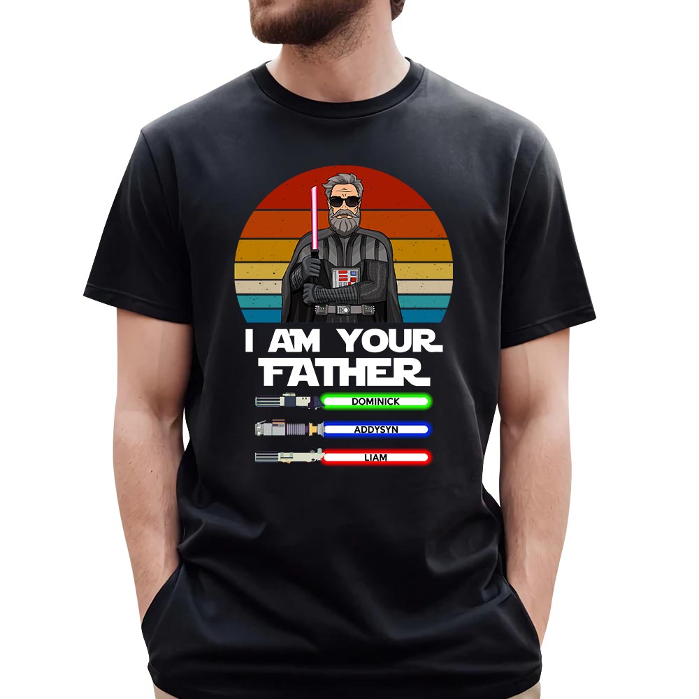 I Am Your Father Retro Color Darth Vader With Kid's Name Premium T-Shirt For Father