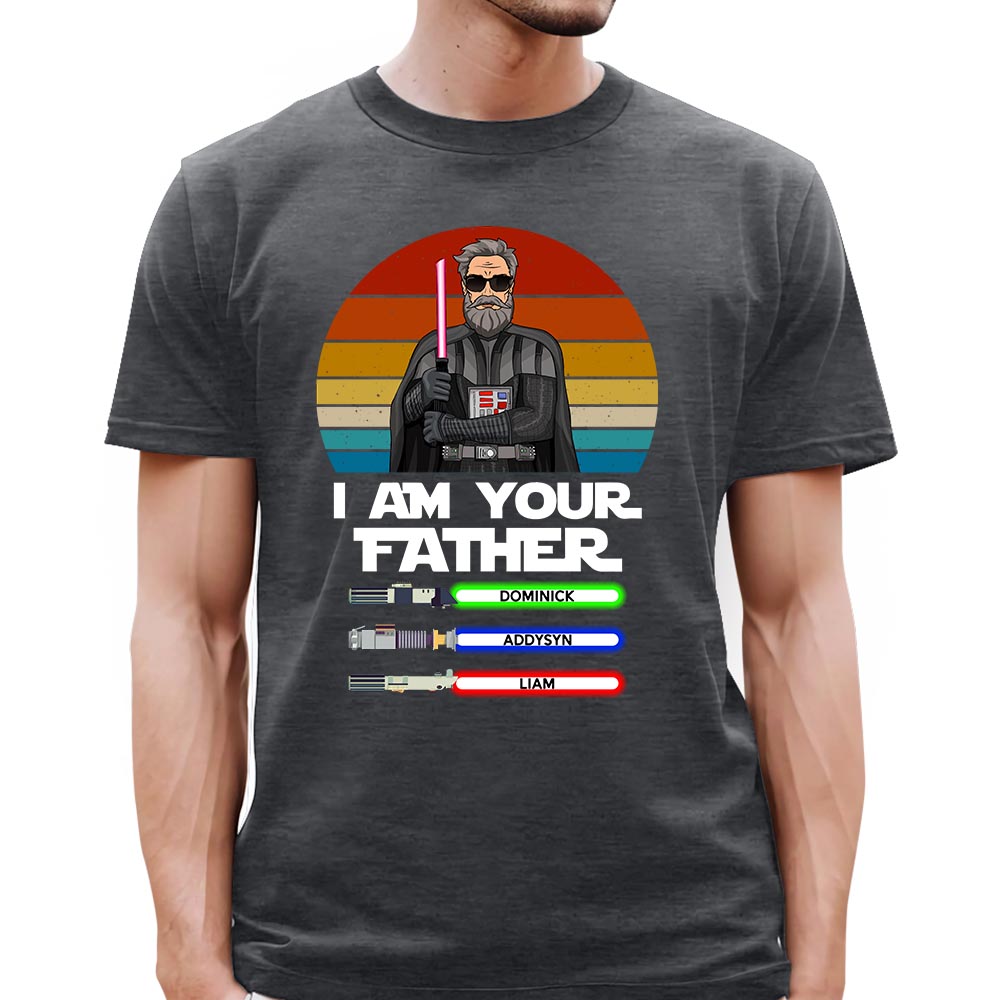 I Am Your Father Retro Color Darth Vader With Kid's Name Premium T-Shirt For Father