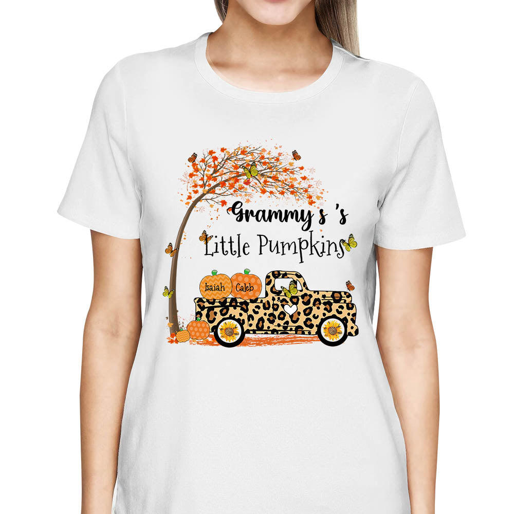 Nana's Little Pumpkins Truck Autumn Personalized Shirts - Custom Grandma Nickname With Grandkids Names Shirt