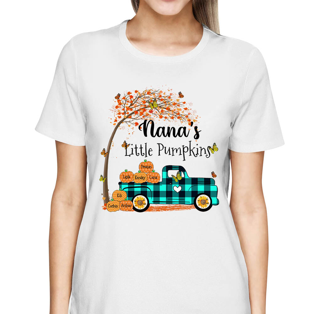 Nana's Little Pumpkins Truck Autumn Personalized Shirts - Custom Nana With Grandkids Names Shirt
