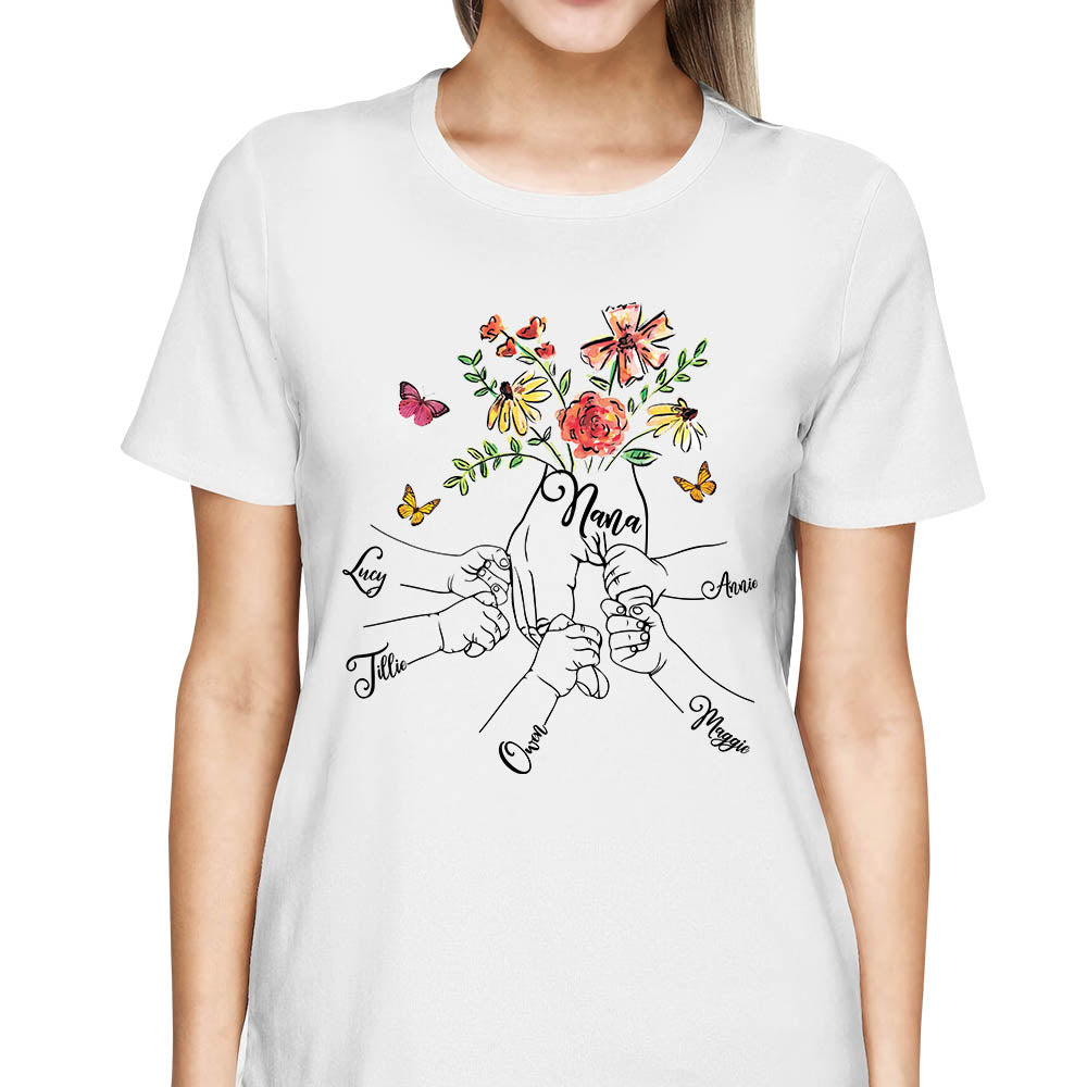Personalized Holding Grandkids And Nana Hands Flower Butterfly Shirts For Grandma T-Shirt Hoodie Sweatshirt