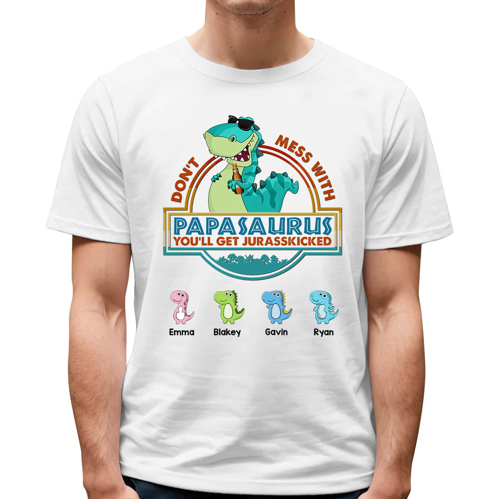 Don't Mess With Papasaurus Cute Dinosaurs Personalized Shirt For Grandpa