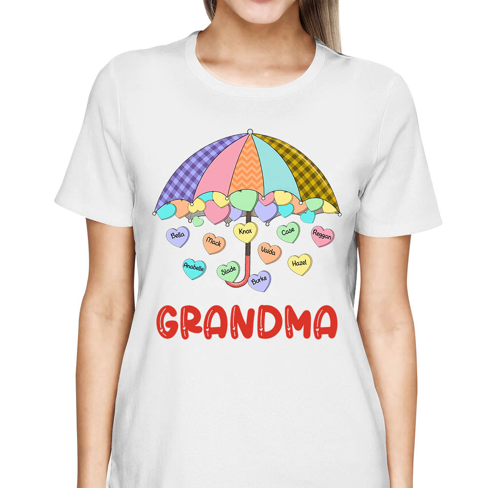 Grandma's Sweethearts Umbrella Colorful Hearts Candy Personalized Shirt For Nana