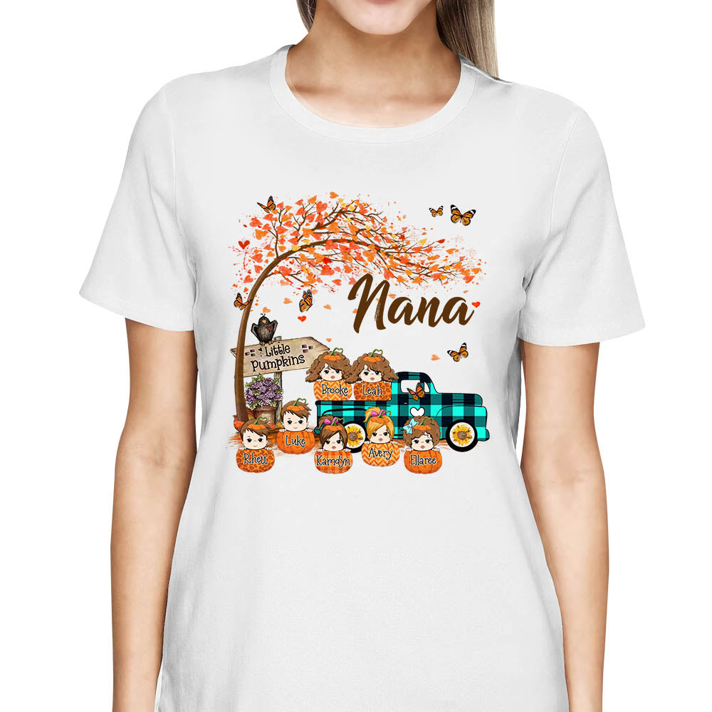 Personalized Nana's Little Pumpkins Autumn Truck Shirts With Grandkids Names For Grandmas