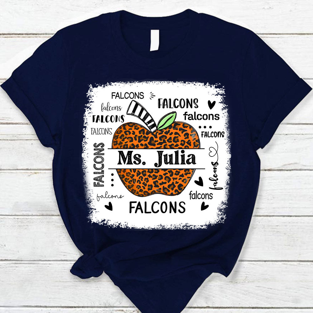 Personalized School Mascot Leopard Apple Custom Name T-Shirt Teacher Appreciation Gift