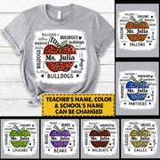 Personalized School Mascot Leopard Apple Custom Name T-Shirt Teacher Appreciation Gift