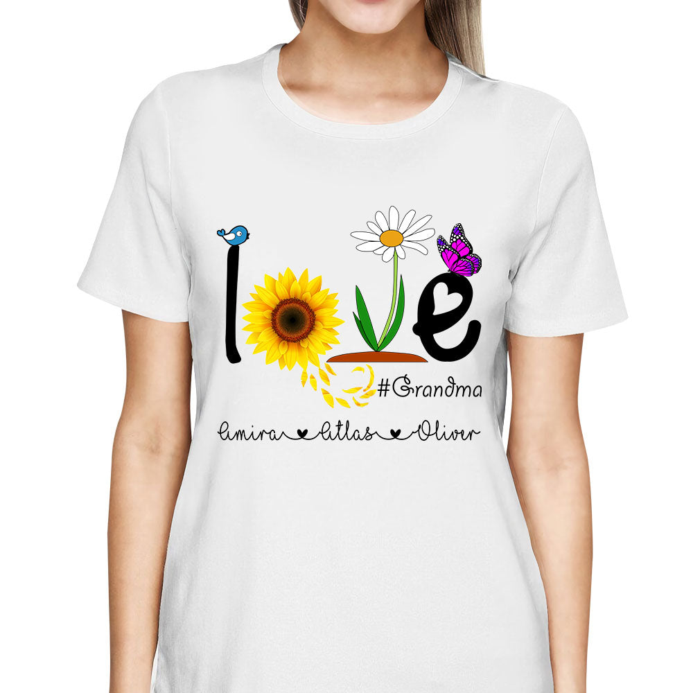 Love Grandma Life Flower Butterfly Personalized Shirt For Grandmother