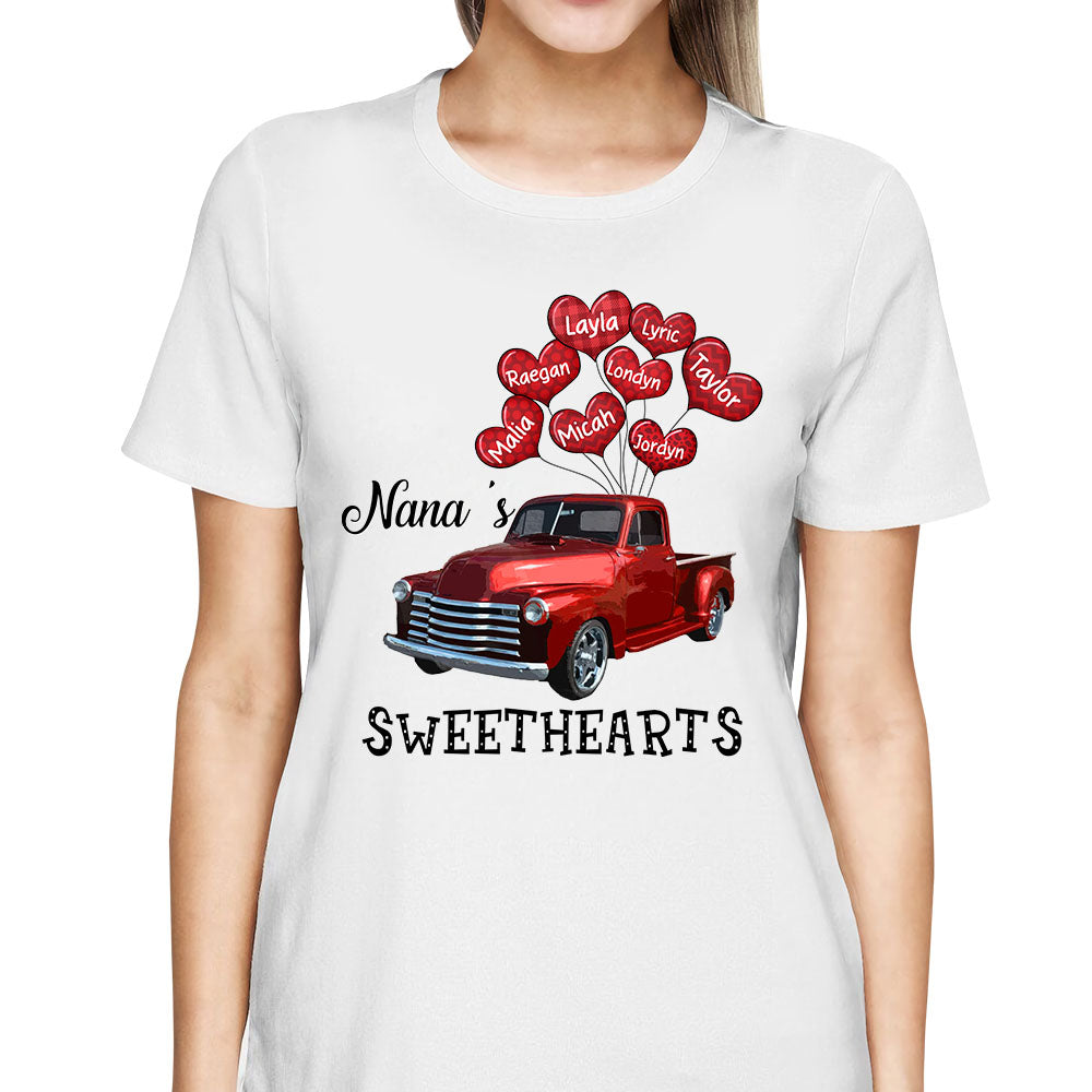 Personalized Nana's Sweethearts Red Car Shirt Nana With Grandkids Name Balloon Heart Shirt