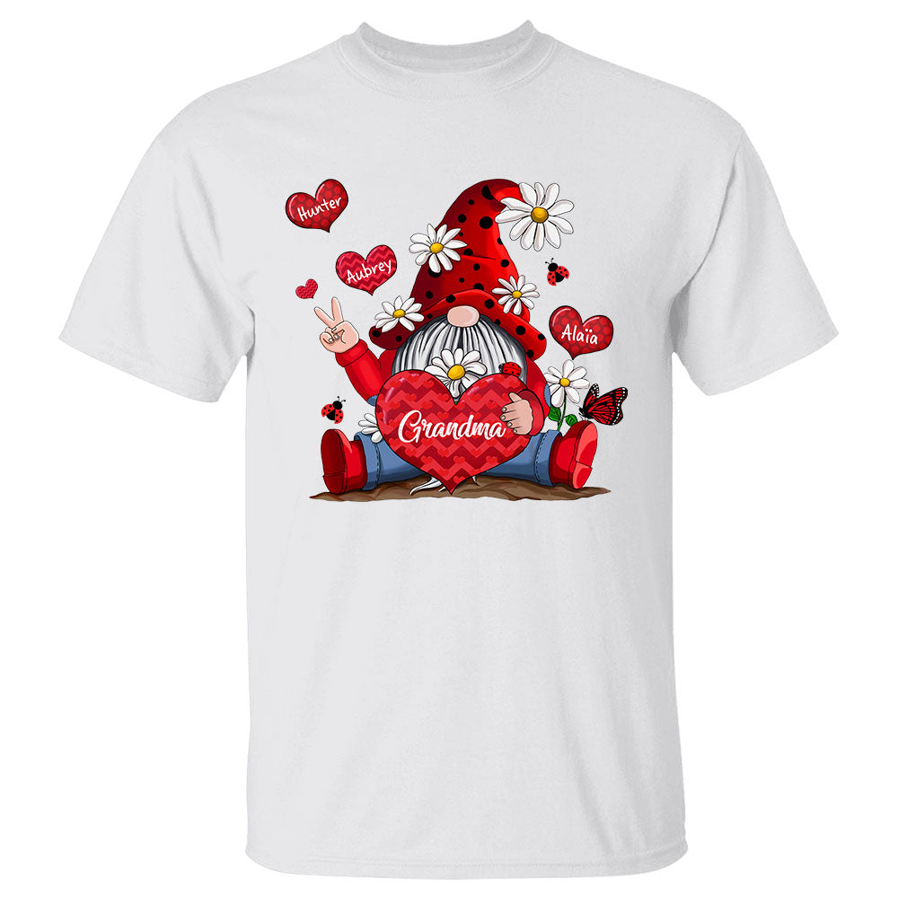 Personalized Grandmommy And Grandkids Heart Gnome Shirt For Grandmommy