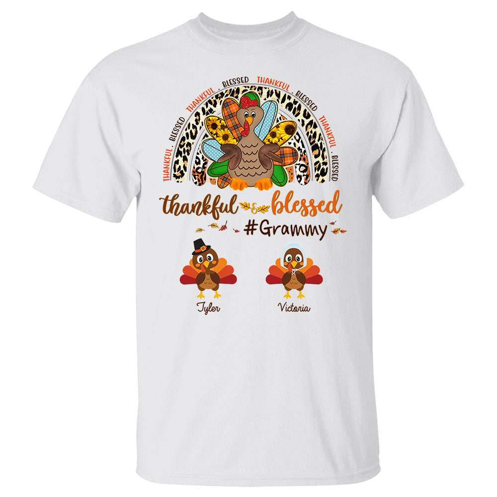 Personalized Grandma Nana Thankgiving Shirt Thankful Blessed Grandma Like Turkey Shirt With Grandkids Name