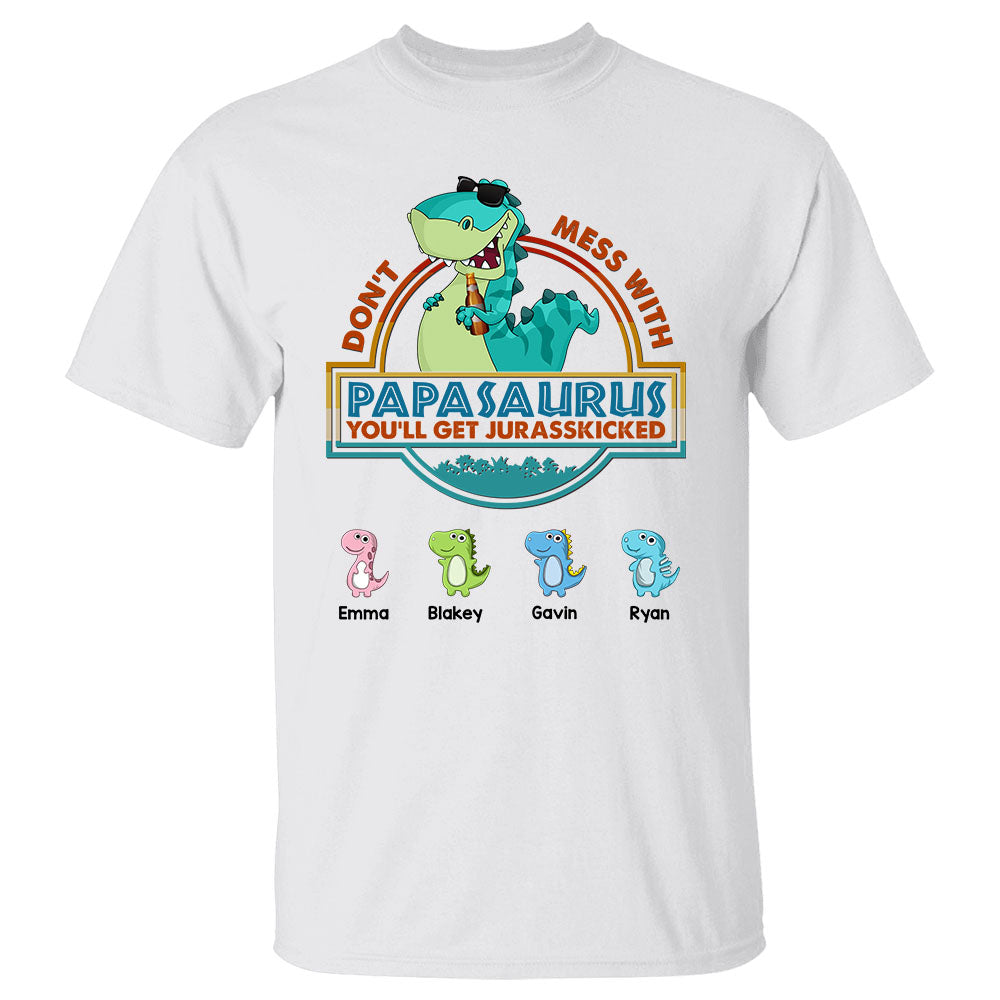 Don't Mess With Papasaurus Cute Dinosaurs Personalized Shirt For Grandpa