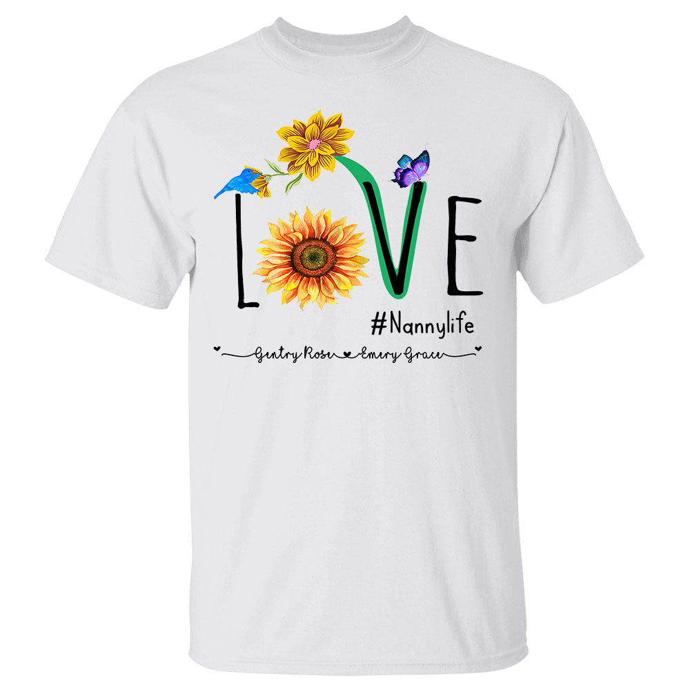 Lover Grandma Life Custom Hashtag Grandkid's Name Sunflower Shirt For Nana GiGi