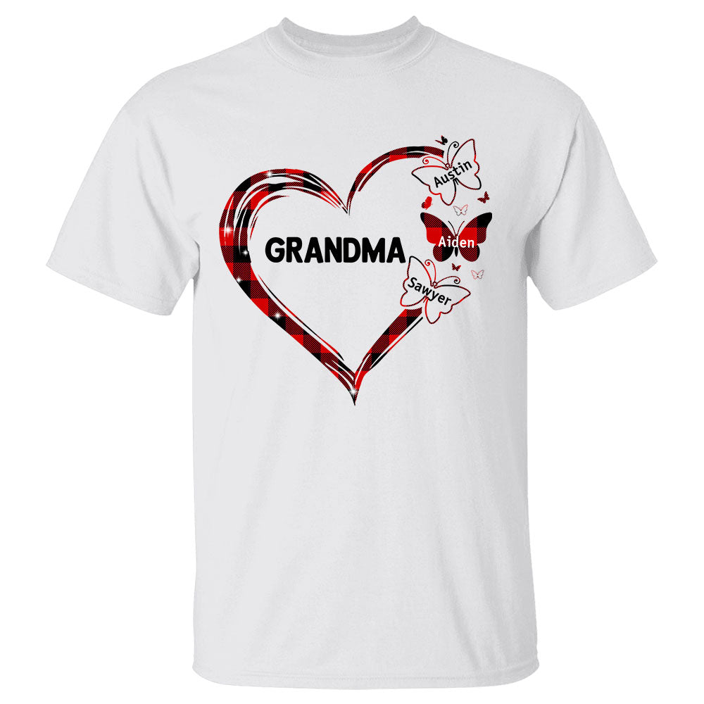 Personalized Nana Butterfly Red Buffalo Plaid Shirt Custom Nana With Grandkids Name Heart Shirt Gift For Nana