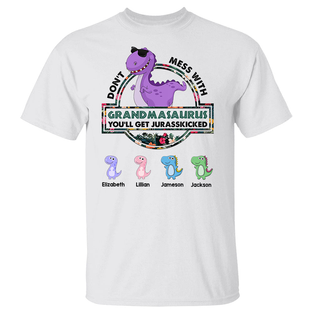 Don't Mess With Nanasaurus Cute Dinosaurs Personalized Shirt For Grandma