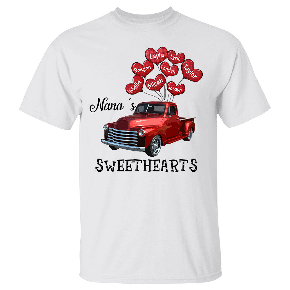 Personalized Nana's Sweethearts Red Car Shirt Nana With Grandkids Name Balloon Heart Shirt