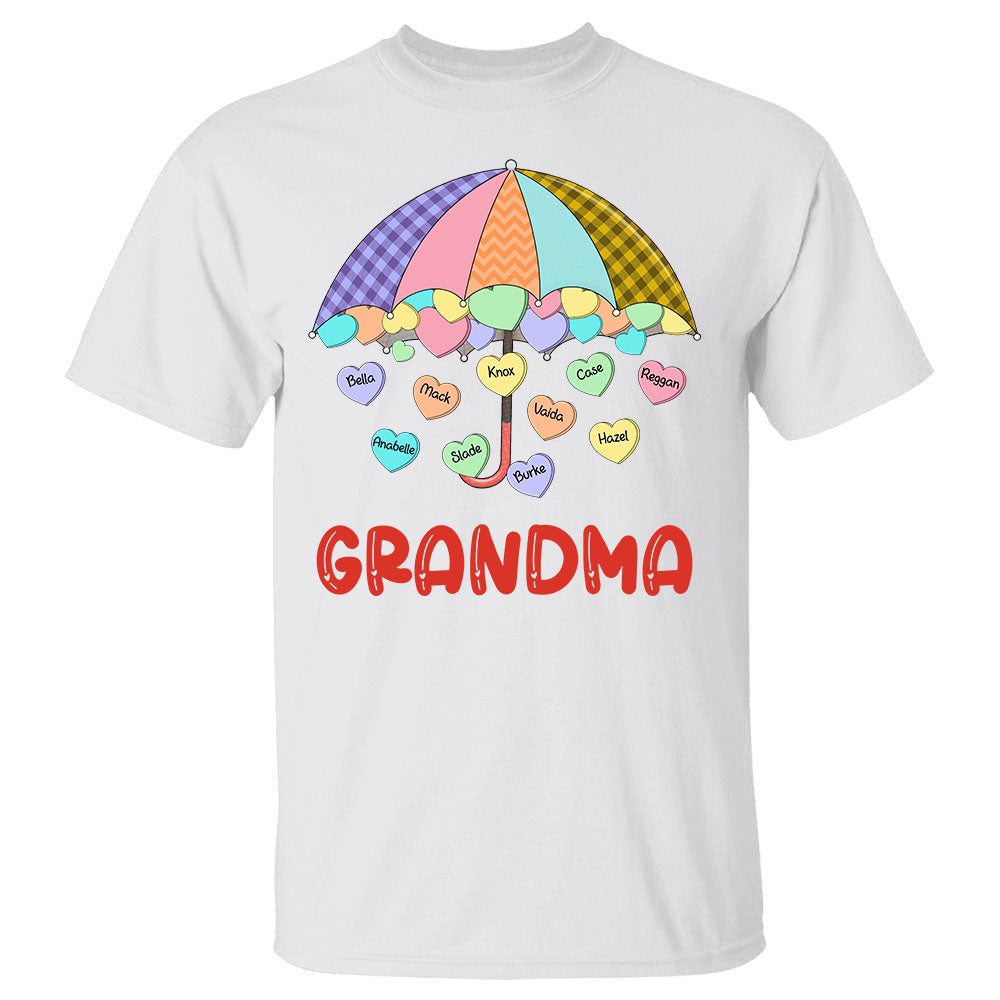 Grandma's Sweethearts Umbrella Colorful Hearts Candy Personalized Shirt For Nana