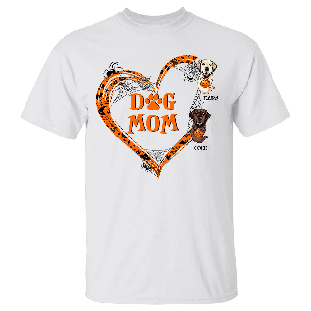 Personalized Dog Ghost Heart Shirt, Funny Dog Mom Halloween Shirt, Custom Dog Breed And Name Shirt
