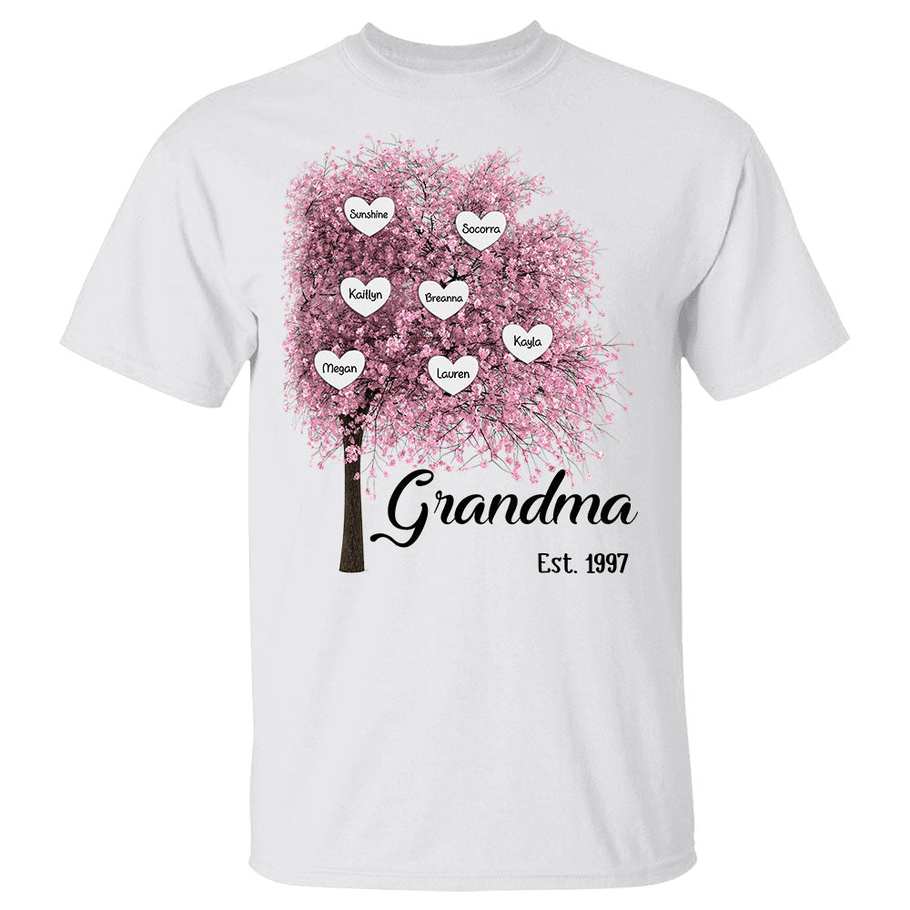Personalized Grandma Est Autumn Heart Tree Shirts, Funny Grandma Shirt, Custom Grandma With Grandkids Name Shirt