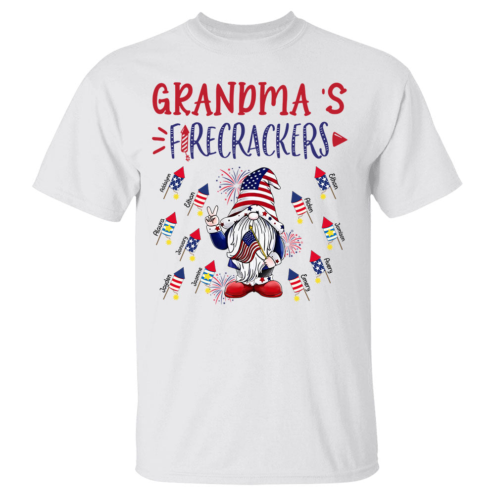 Personalized Grandma's Firecrackers, Gnomes 4Th Of July Shirt For Grandma