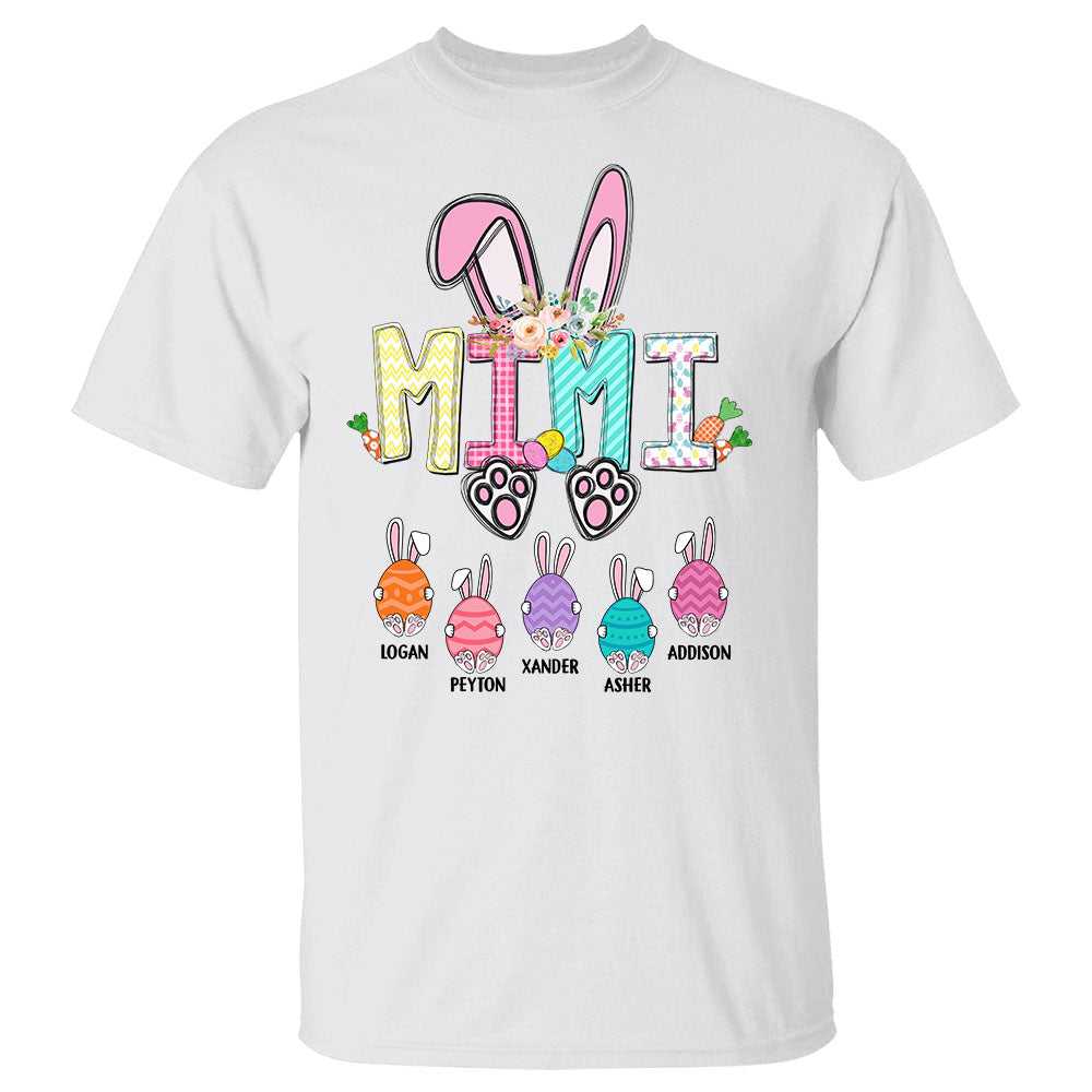 Nana Bunny With Her Little Grandkids Eggs Easter Personalized Shirt For Grandma