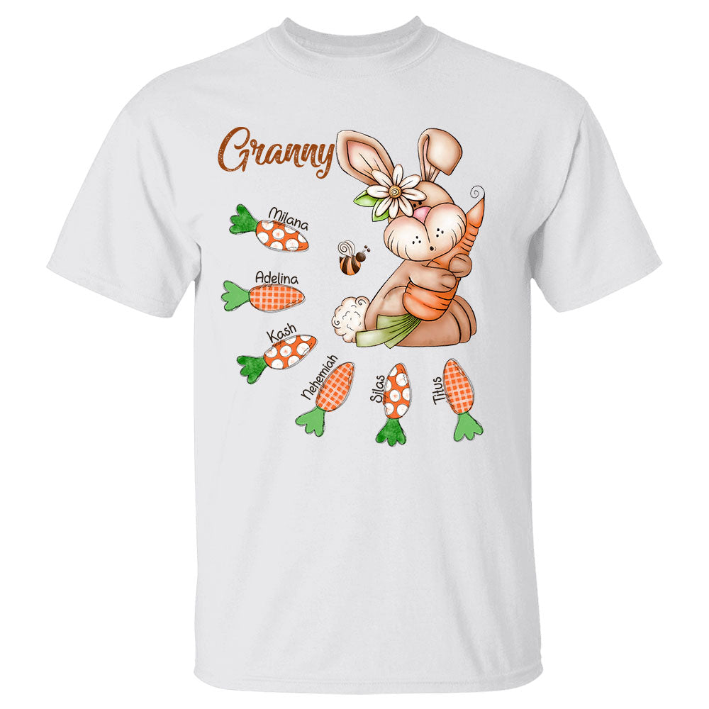 Personalized Adorable Bunny And Carrots Easter Shirt For Grandma