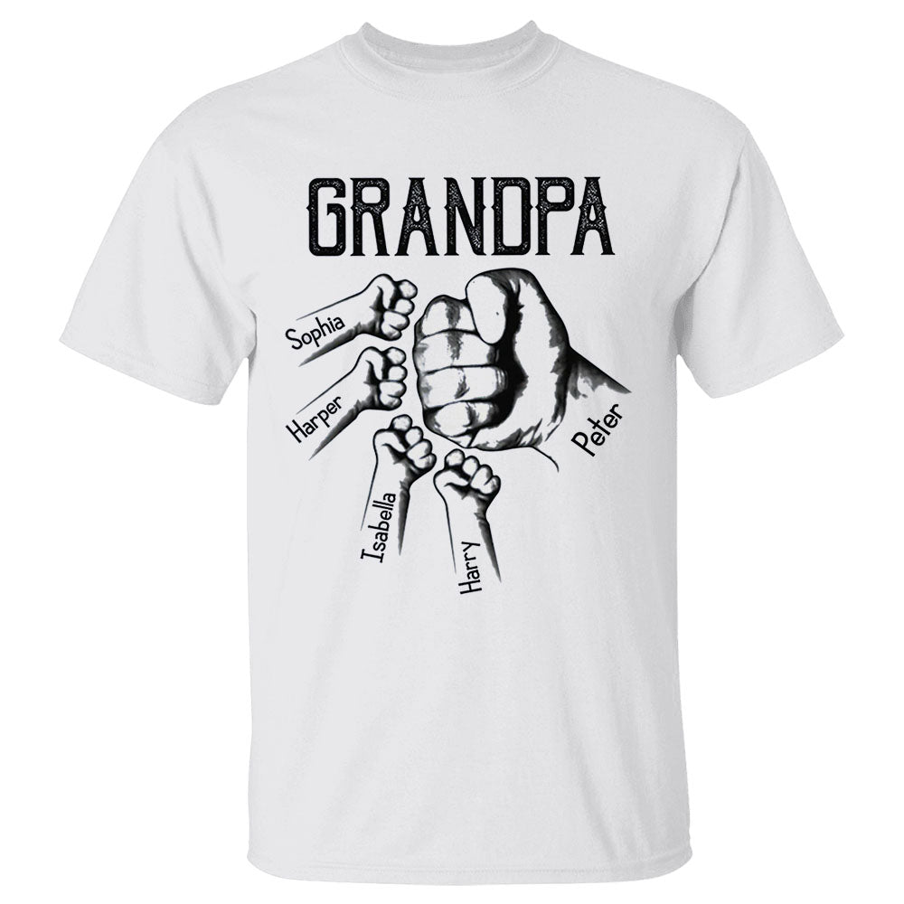 Personalized Grandpa With Grandkids Hand To Hands T-Shirt Gift For Dad