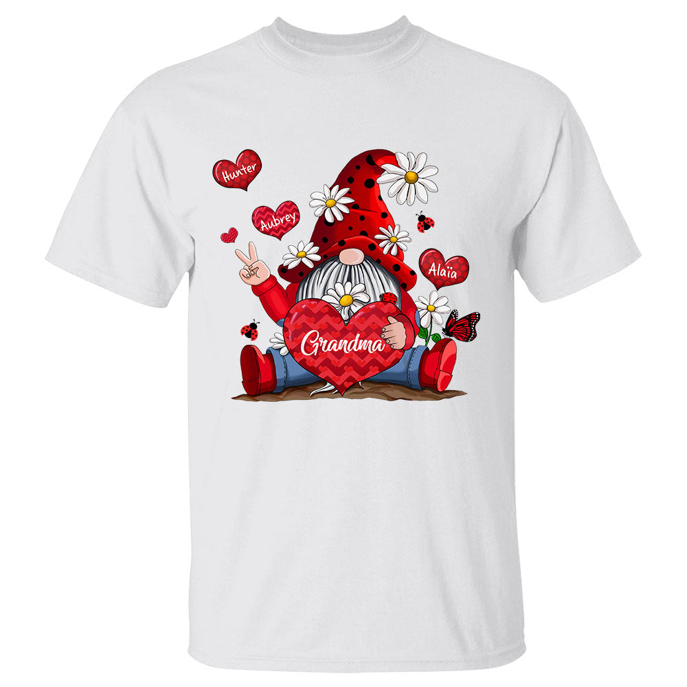 Personalized Grandma And Grandkids Heart Gnome Shirt For Grandma