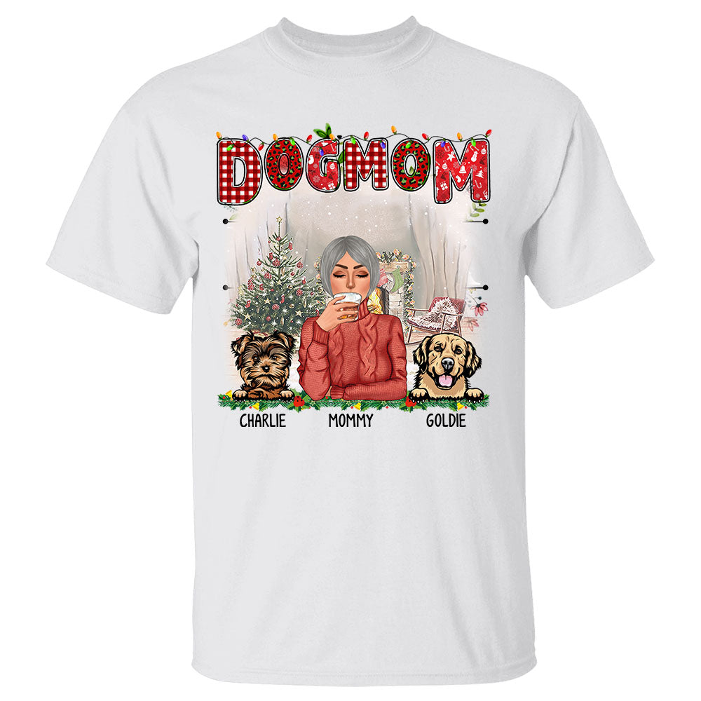 Personalized Dog Mom Buffalo Plaid Christmas Shirts, Custom Dog Mom With Dog Name Shirt