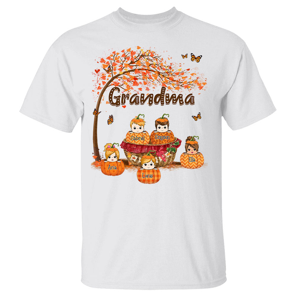 Grandma Tree Autumn Pumpkin Grandkids Custom Shirt Gift For Grandma