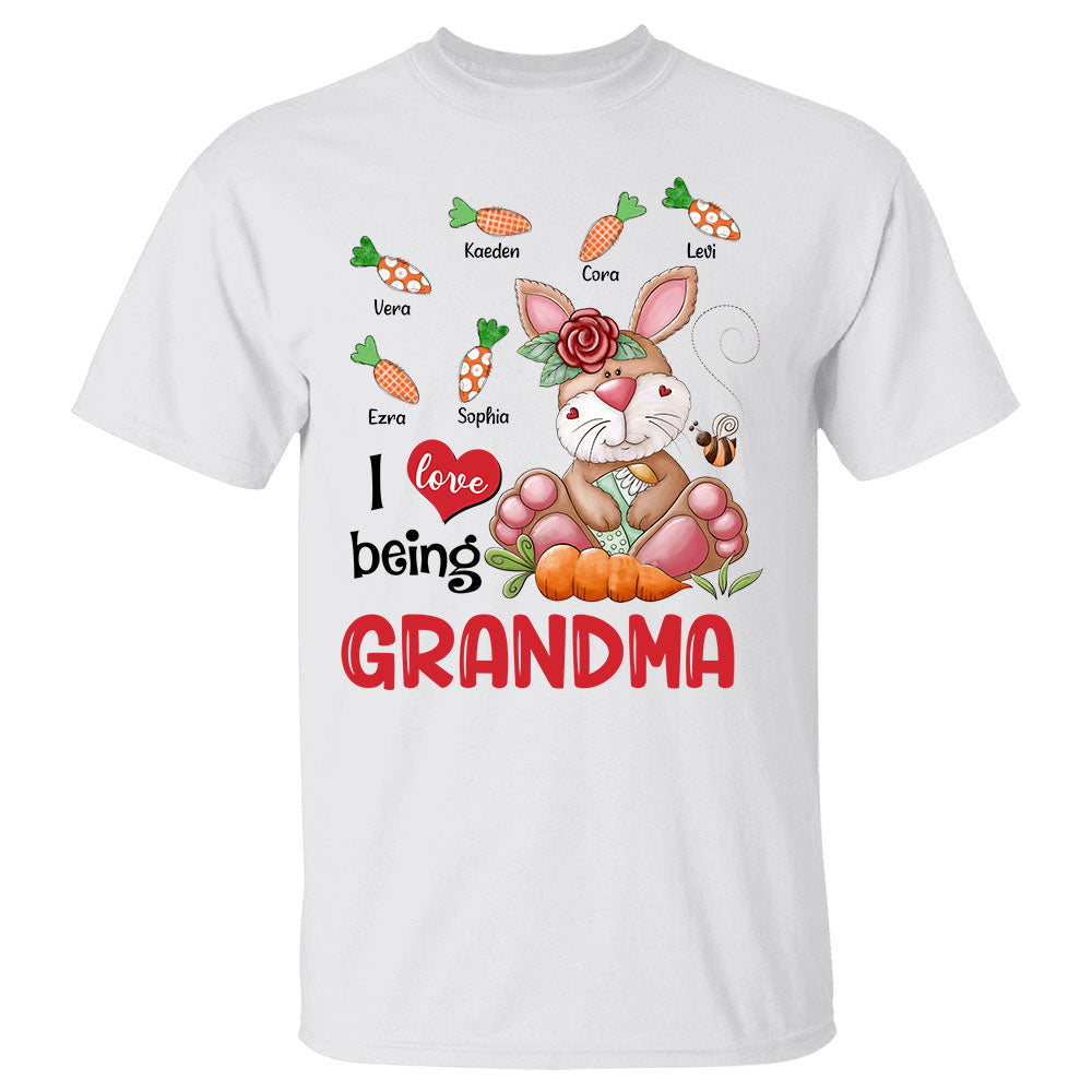 Personalized I Love Being Grandma Adorable Bunny And Carrots Easter Shirt For Grandma