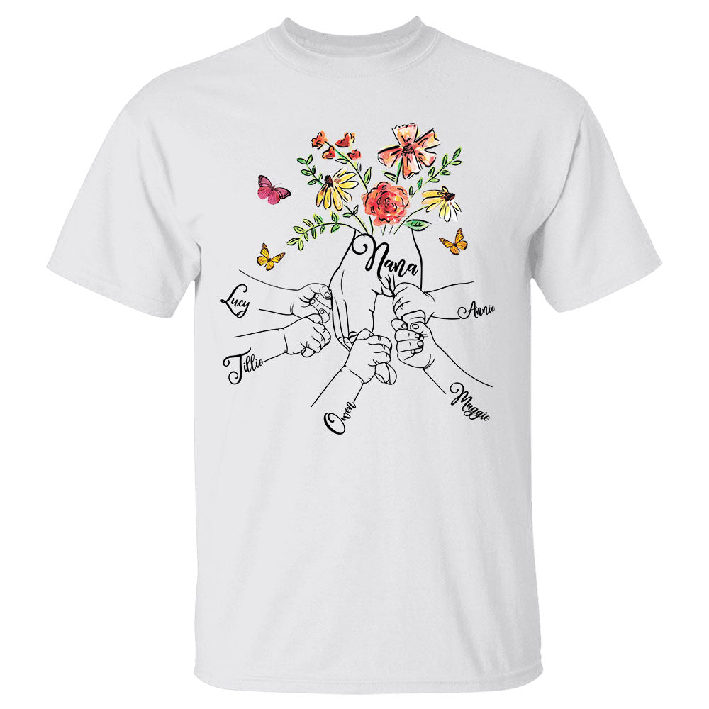 Personalized Holding Grandkids And Nana Hands Flower Butterfly Shirts For Grandma T-Shirt Hoodie Sweatshirt