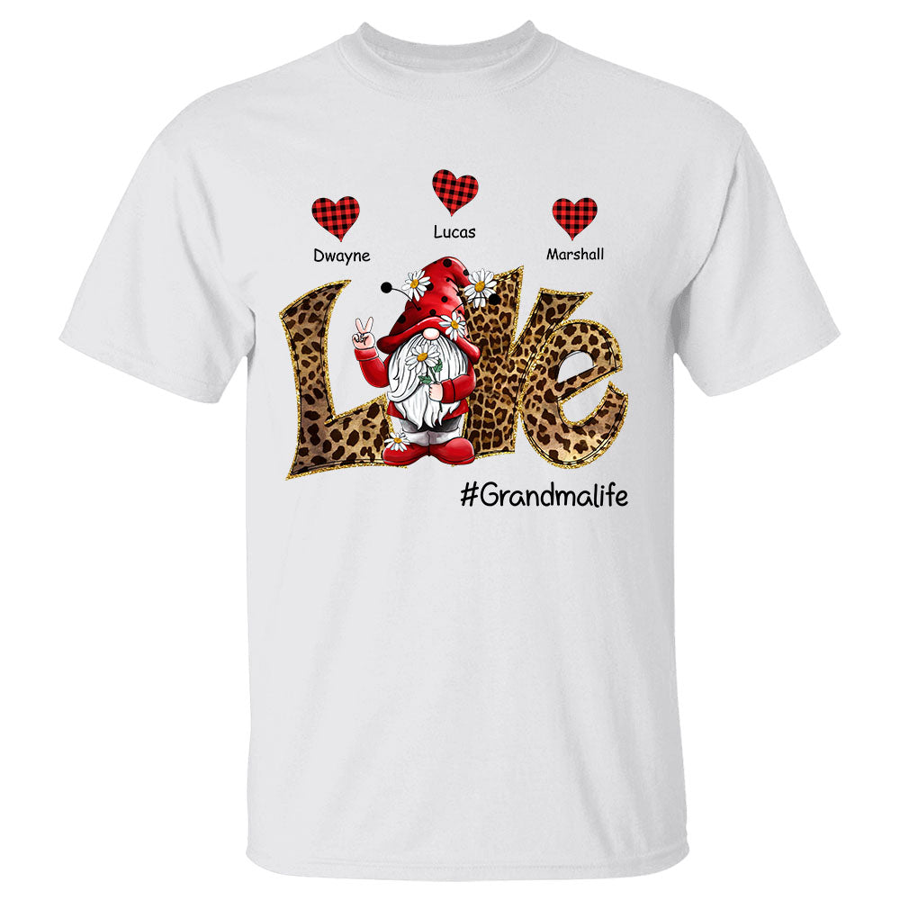 Personalized Love Nanalife Gnomes Heart Shirt Grandma With Grandkids Name Shirt For Grandma
