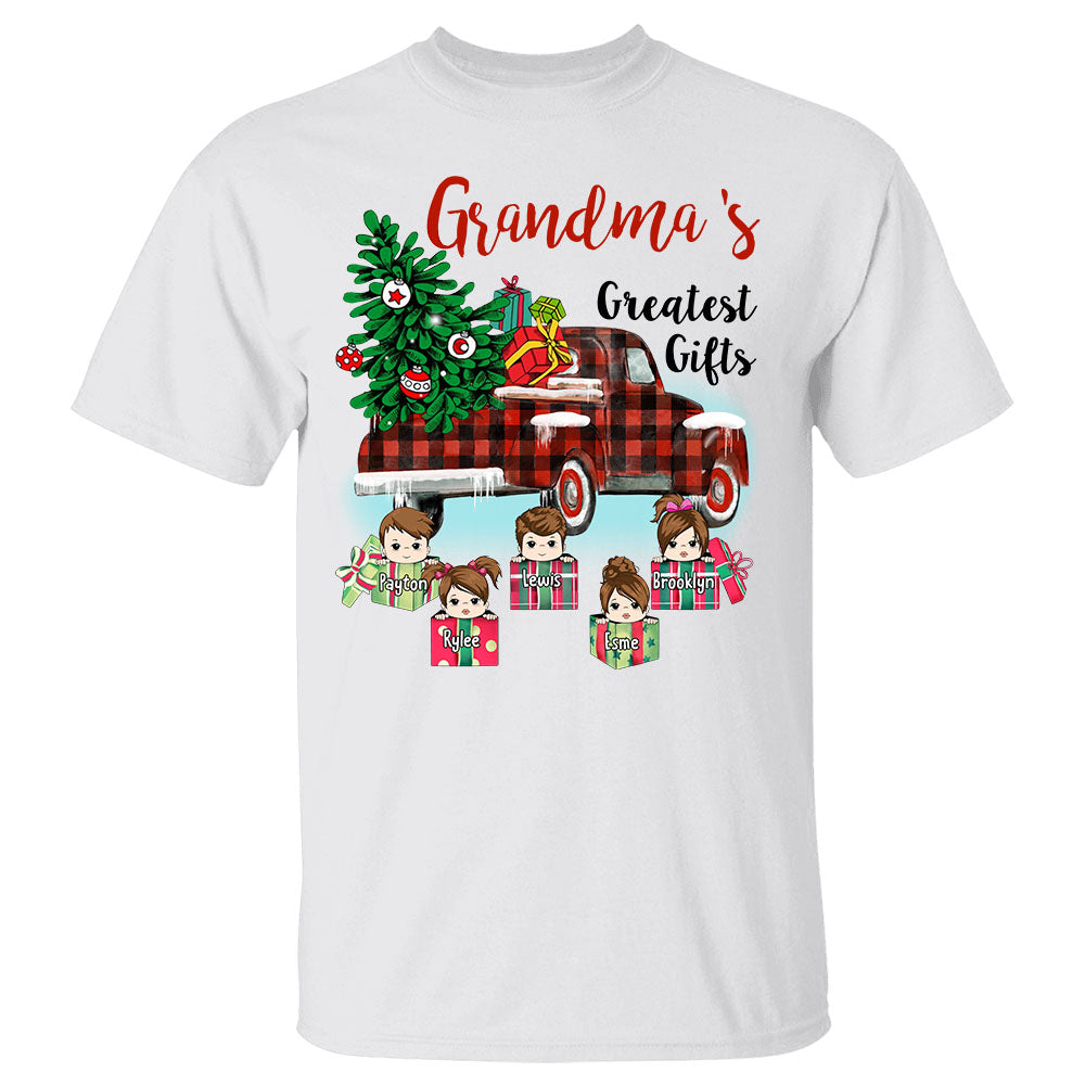 Nana's Greatest Gifts Truck Red Buffalo Plaid Shirt, Funny Grandma Nana Mimi Christmas Shirt, Custom Nana With Grandkids Name Shirt