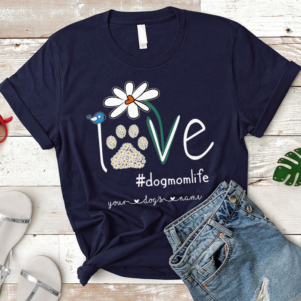 Dog Mom Daisy Flower Personalized Dogs Names T-shirt