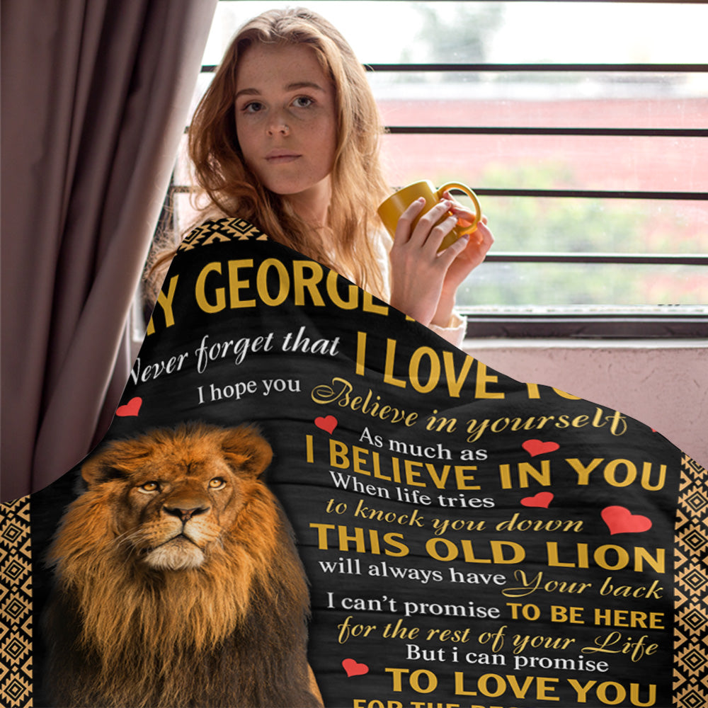 To My Granddaughter Never Forget That I Love You Lion Hug Custom Blanket Gift For Granddaughter