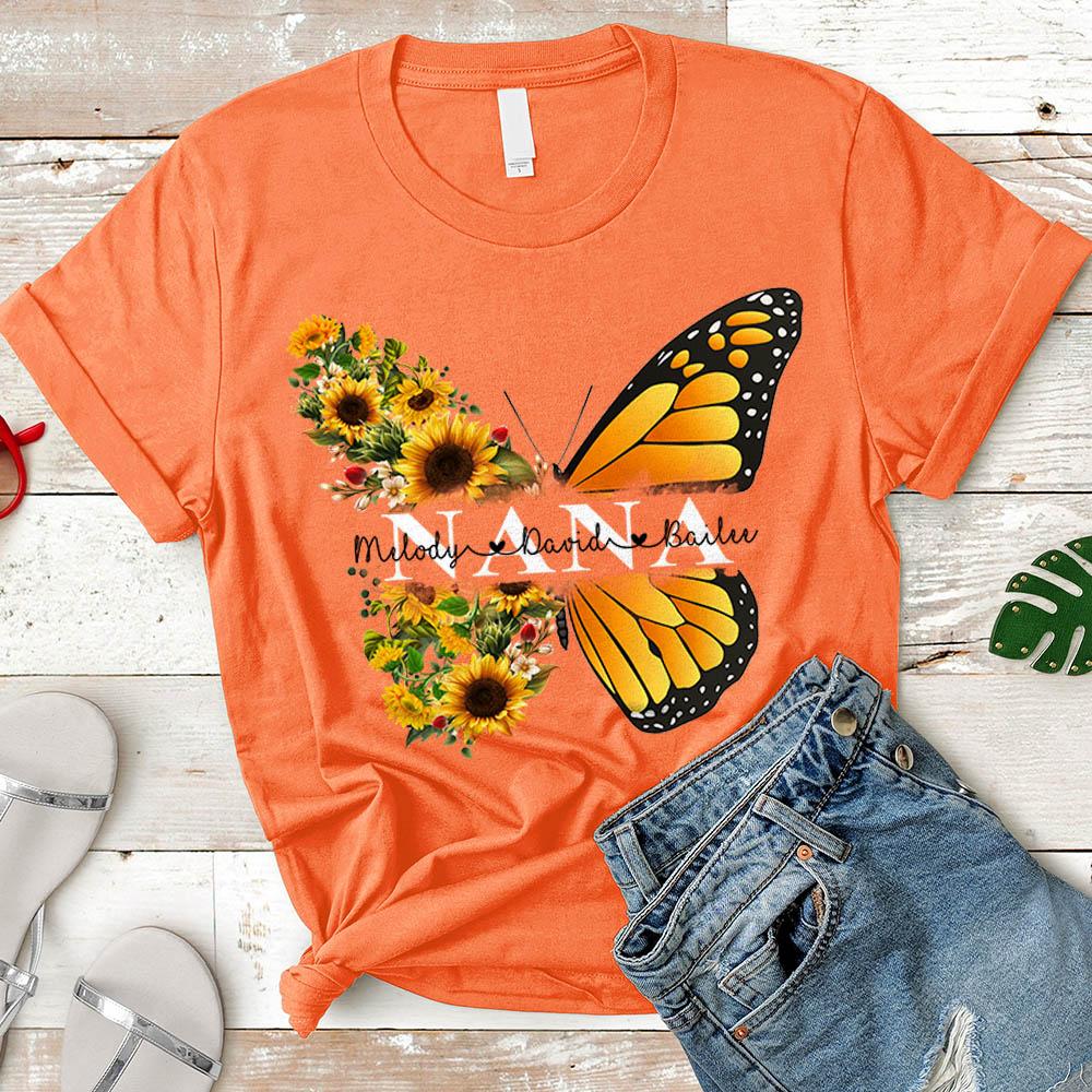 Personalized Nana Butterfly Sunflower Shirt Custom Nana With Grandkids Names Shirt Gift For Grandma
