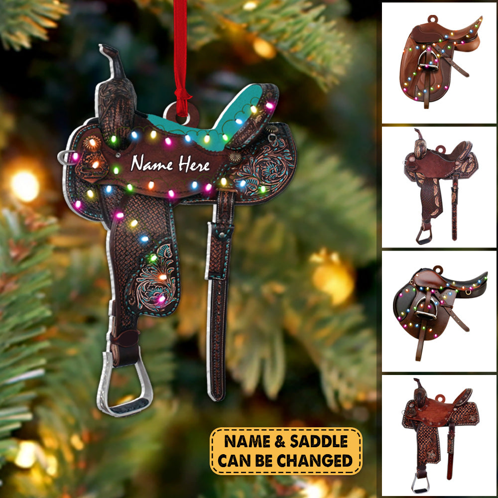 Horse Saddle Personalized Flat Ornament Gifts For Cowboy Horse Lovers