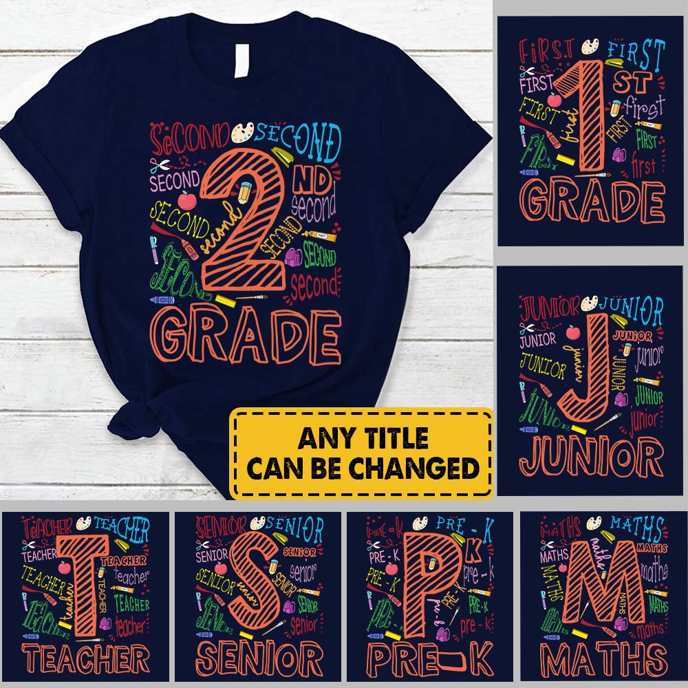 Personalized School Grade Colorful Sketch T-Shirt For Teacher