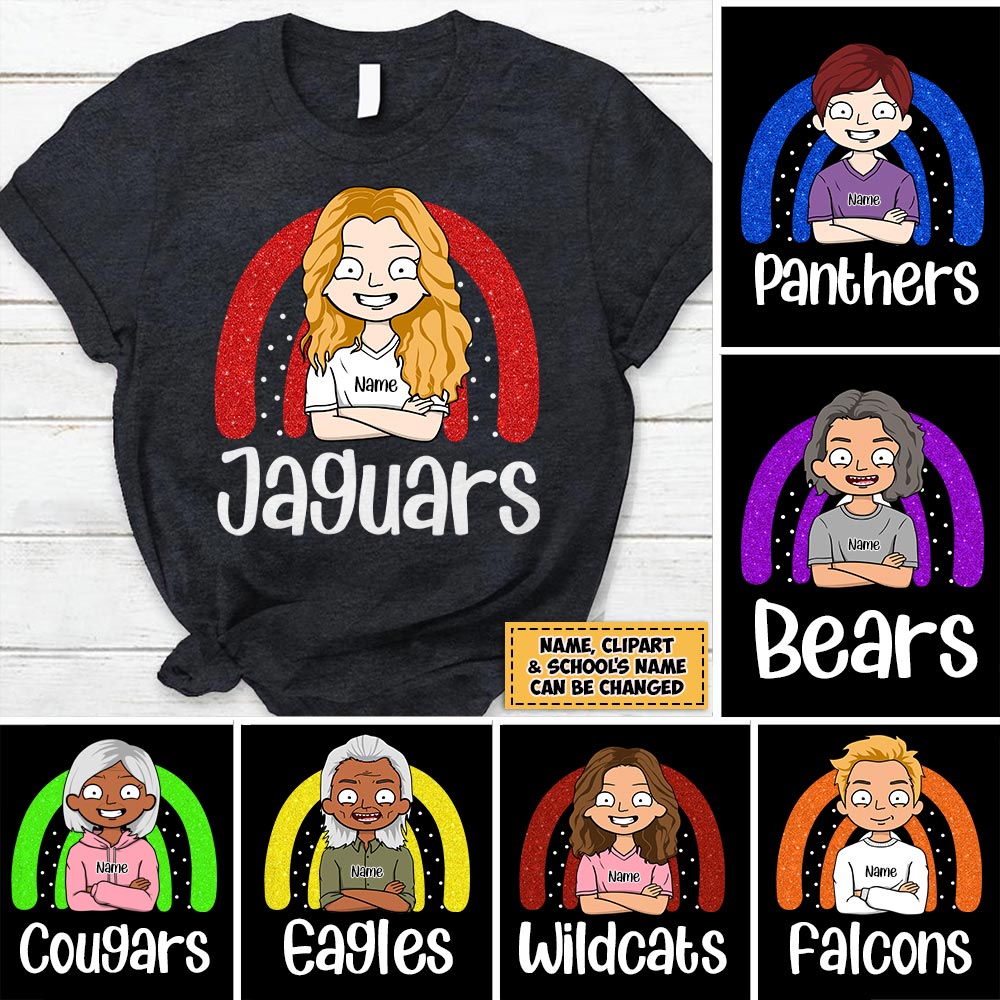 Personalized School Mascot Rainbow Shirt Teacher Appreciation Gift