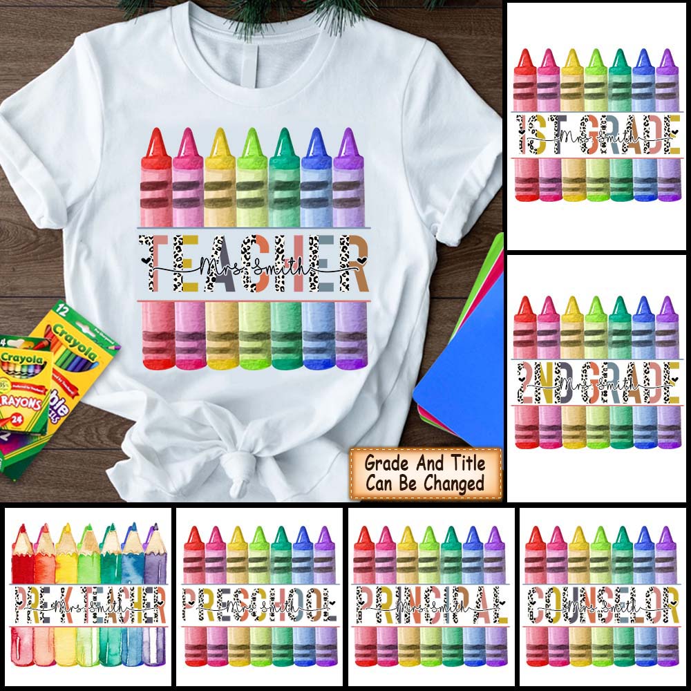 Personalized Shirt Leopard Teacher Coloful Crayon Shirt For Teacher Hk10
