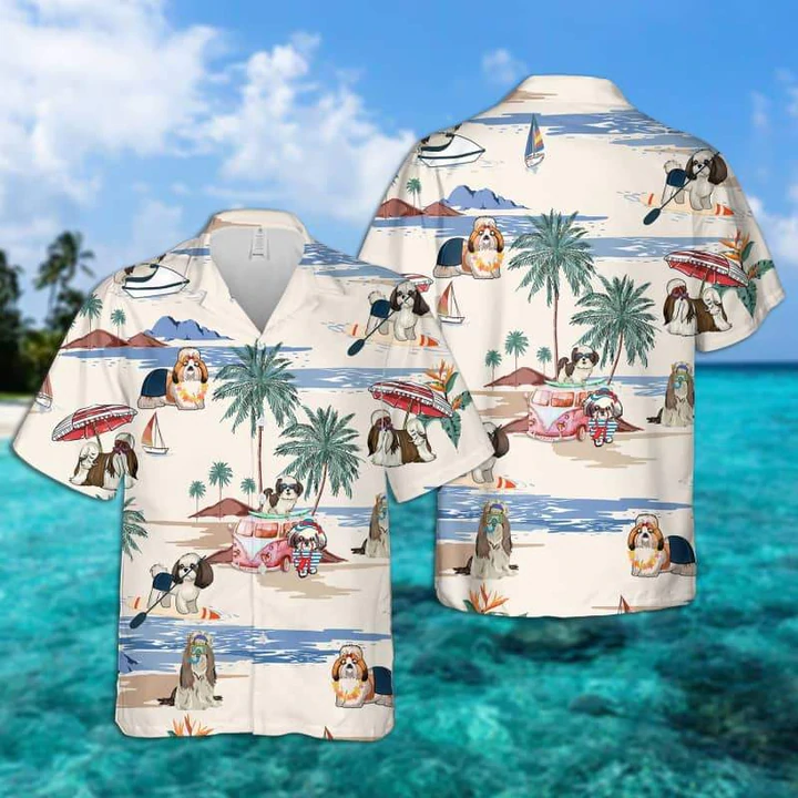 Shih Tzu Summer Beach Hawaiian Shirt, Hawaiian Shirts For Men Short Sleeve Aloha Beach Shirt