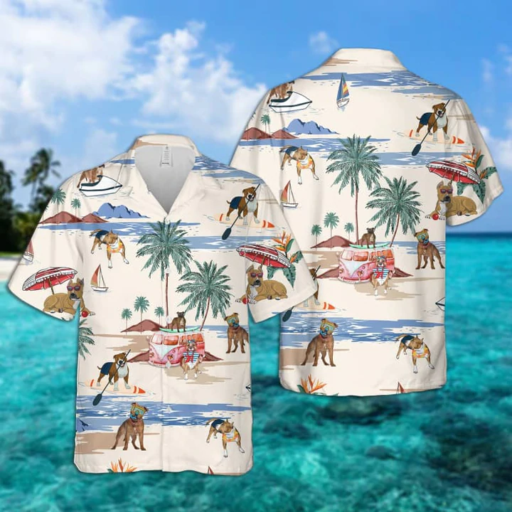Staffordshire Bull Terrier Summer Beach Hawaiian Shirt, Hawaiian Shirts For Men Short Sleeve Aloha Beach Shirt