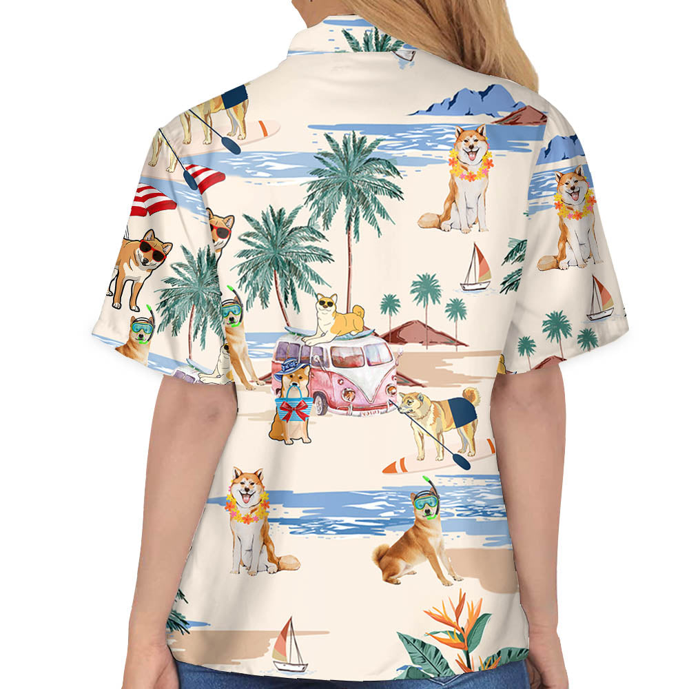 Shiba Inu Summer Beach Hawaiian Shirt, Hawaiian Shirts For Men Short Sleeve Aloha Beach Shirt