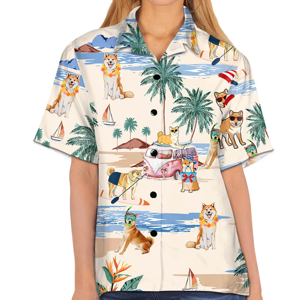 Shiba Inu Summer Beach Hawaiian Shirt, Hawaiian Shirts For Men Short Sleeve Aloha Beach Shirt