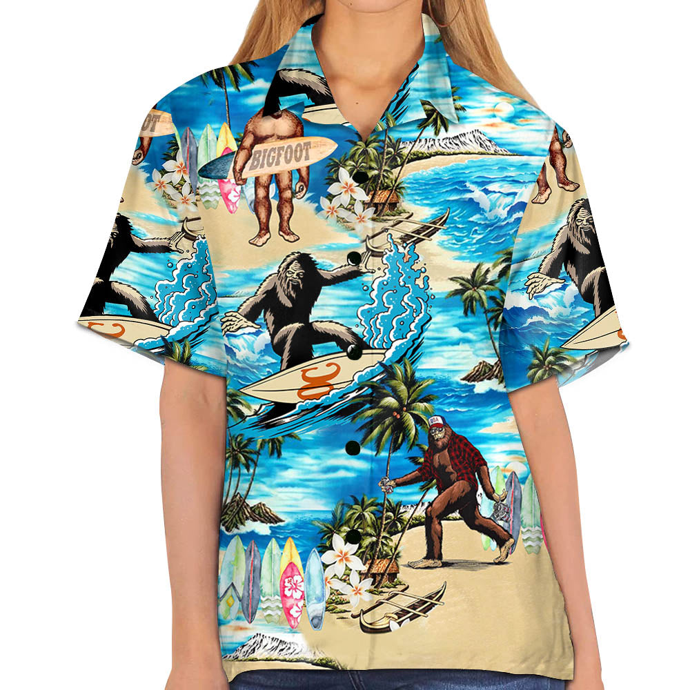 Summer 3D Bigfoot Hawaiian Shirt, Hawaiian Shirts For Men Short Sleeve Aloha Beach Shirt