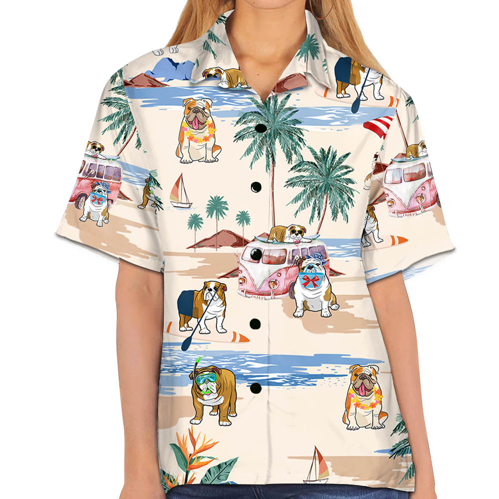 English Bulldog Summer Beach Hawaiian Shirt For English Bulldog Lover