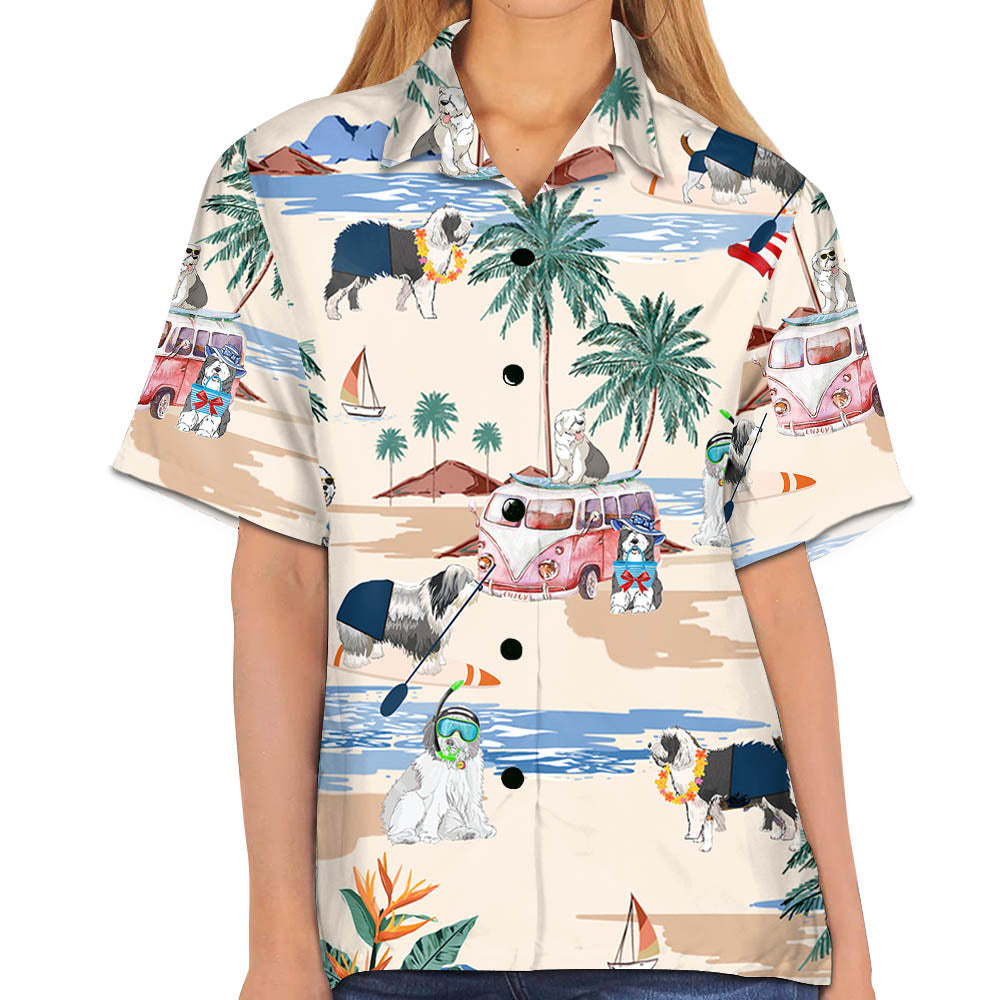 Old English Sheepdog Summer Beach Hawaiian Shirt