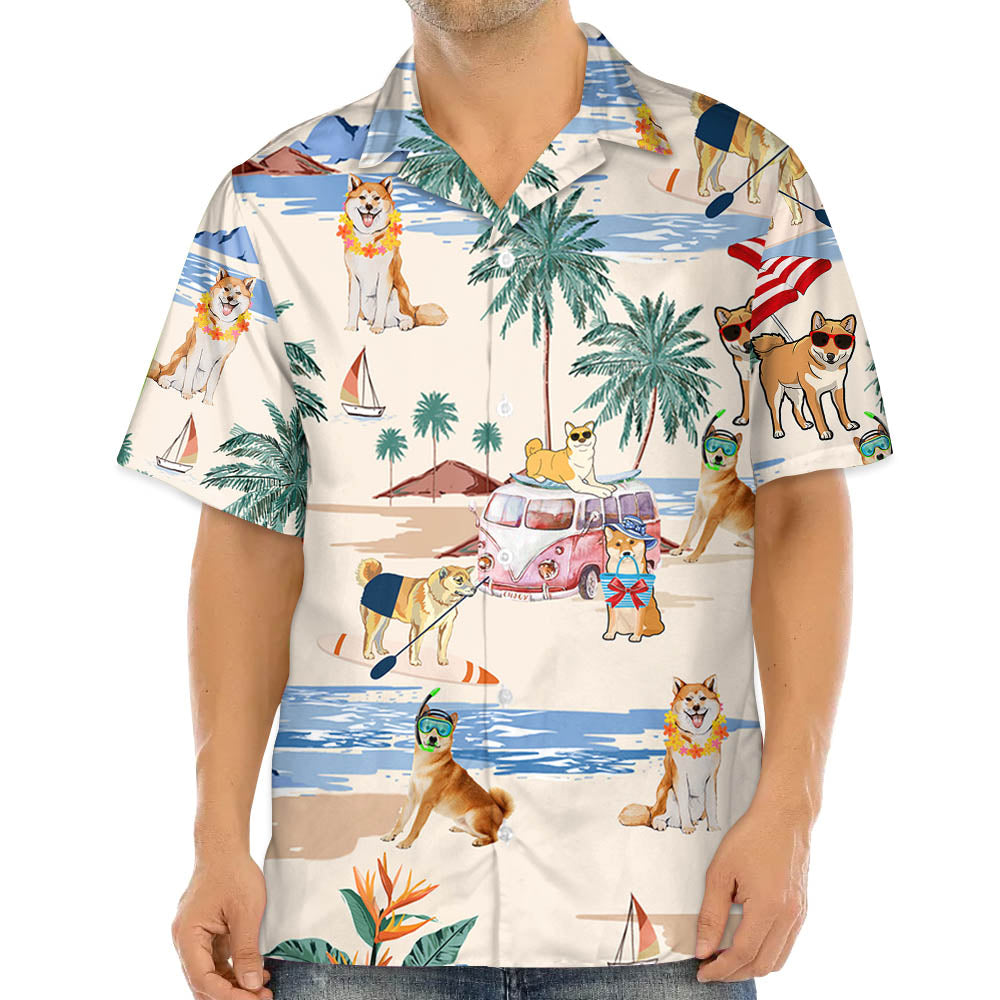 Shiba Inu Summer Beach Hawaiian Shirt, Hawaiian Shirts For Men Short Sleeve Aloha Beach Shirt