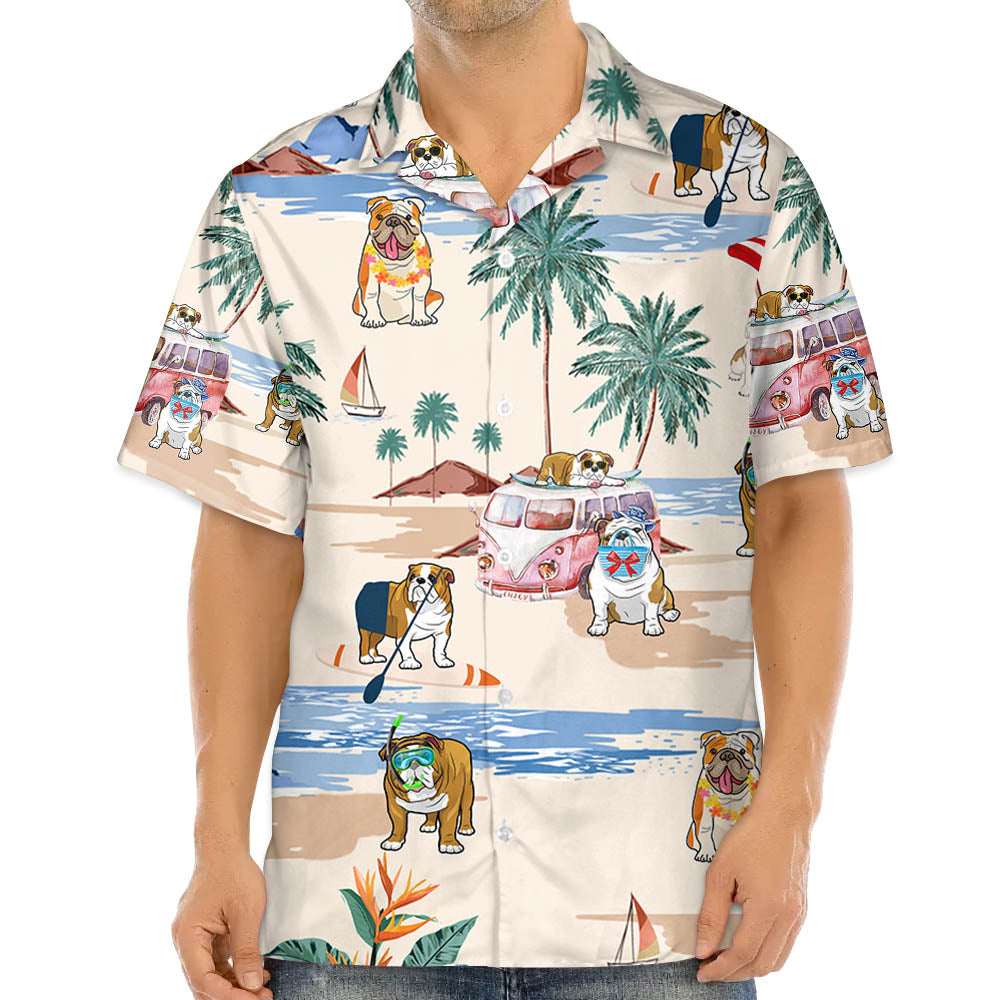 English Bulldog Summer Beach Hawaiian Shirt For English Bulldog Lover
